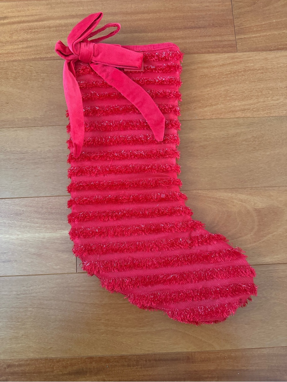 Red Textured Holiday Stocking with Bow